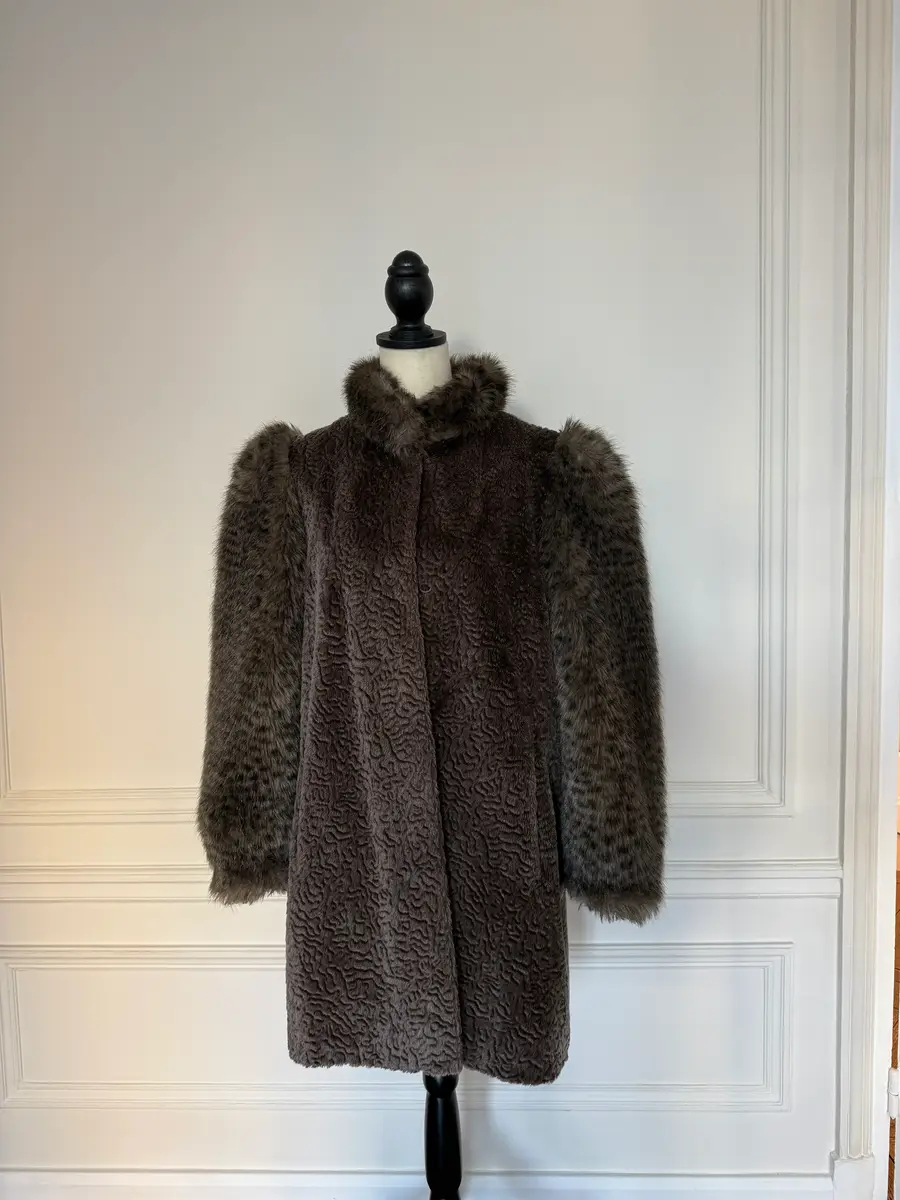 Jen Wonders Studio Taupe Faux Fur Coat