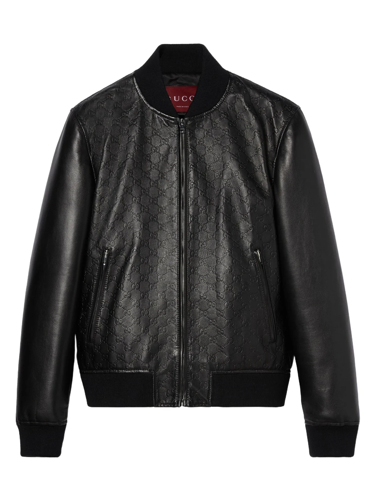 Gucci Embossed GG Leather Bomber Jacket