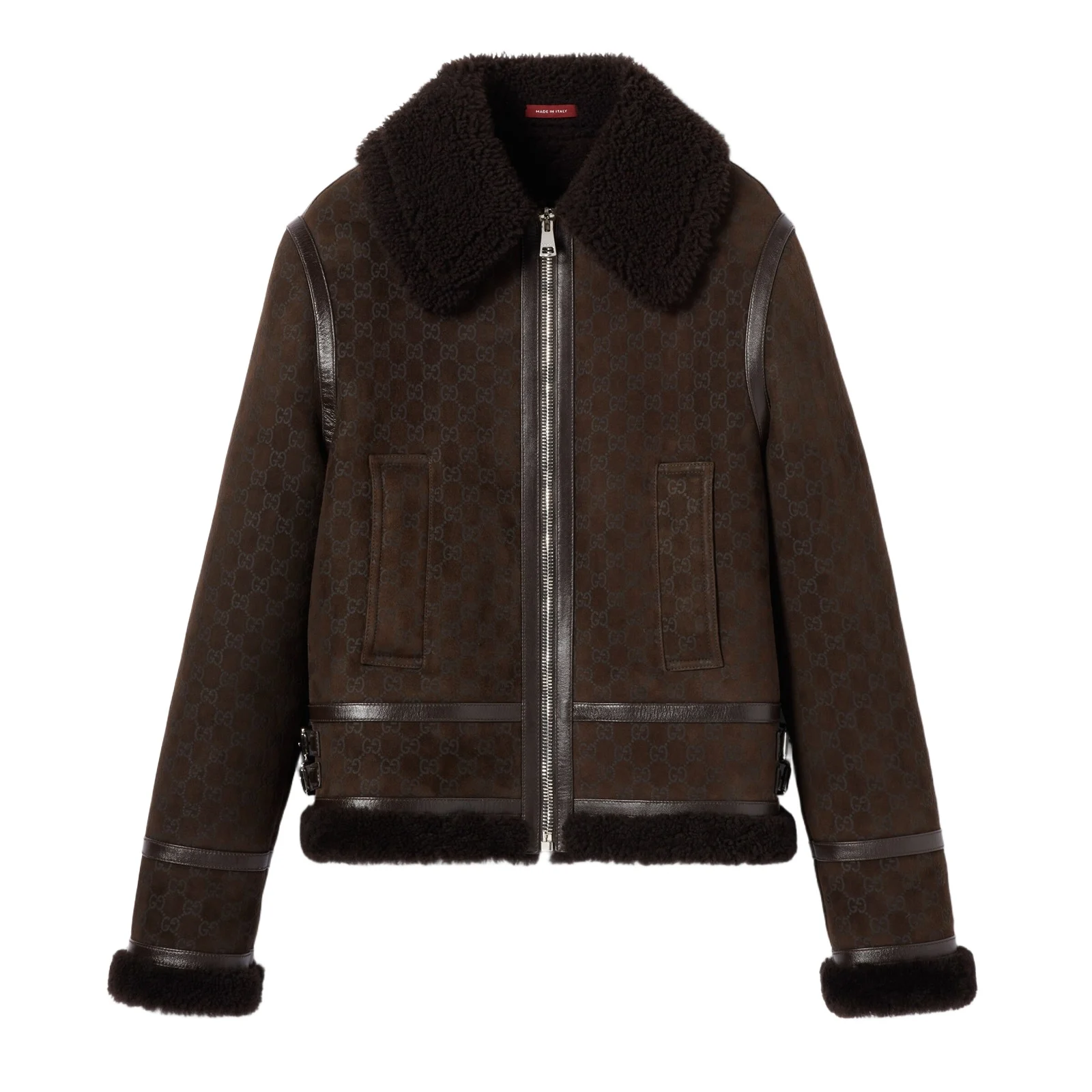 Gucci Printed Suede Shearling Jacket