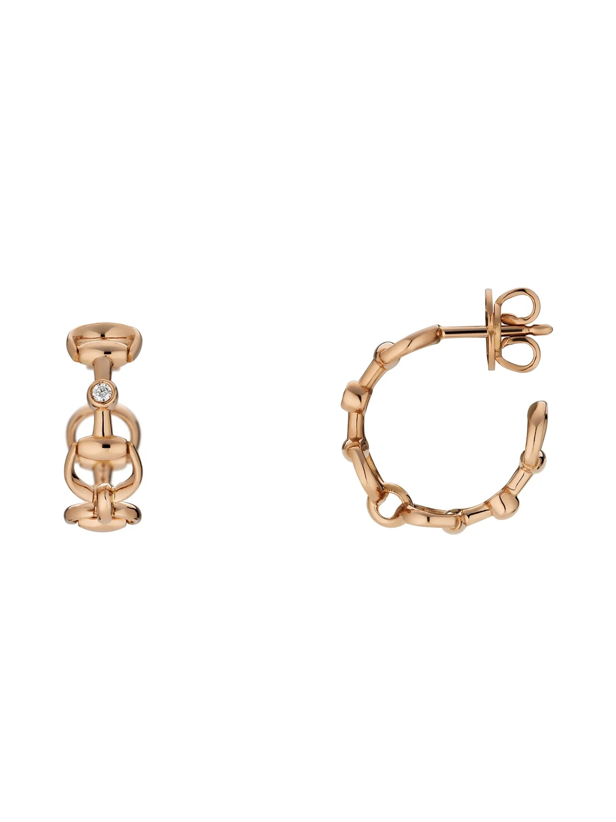 Gucci Horsebit Diamond 18k Hoop Earrings