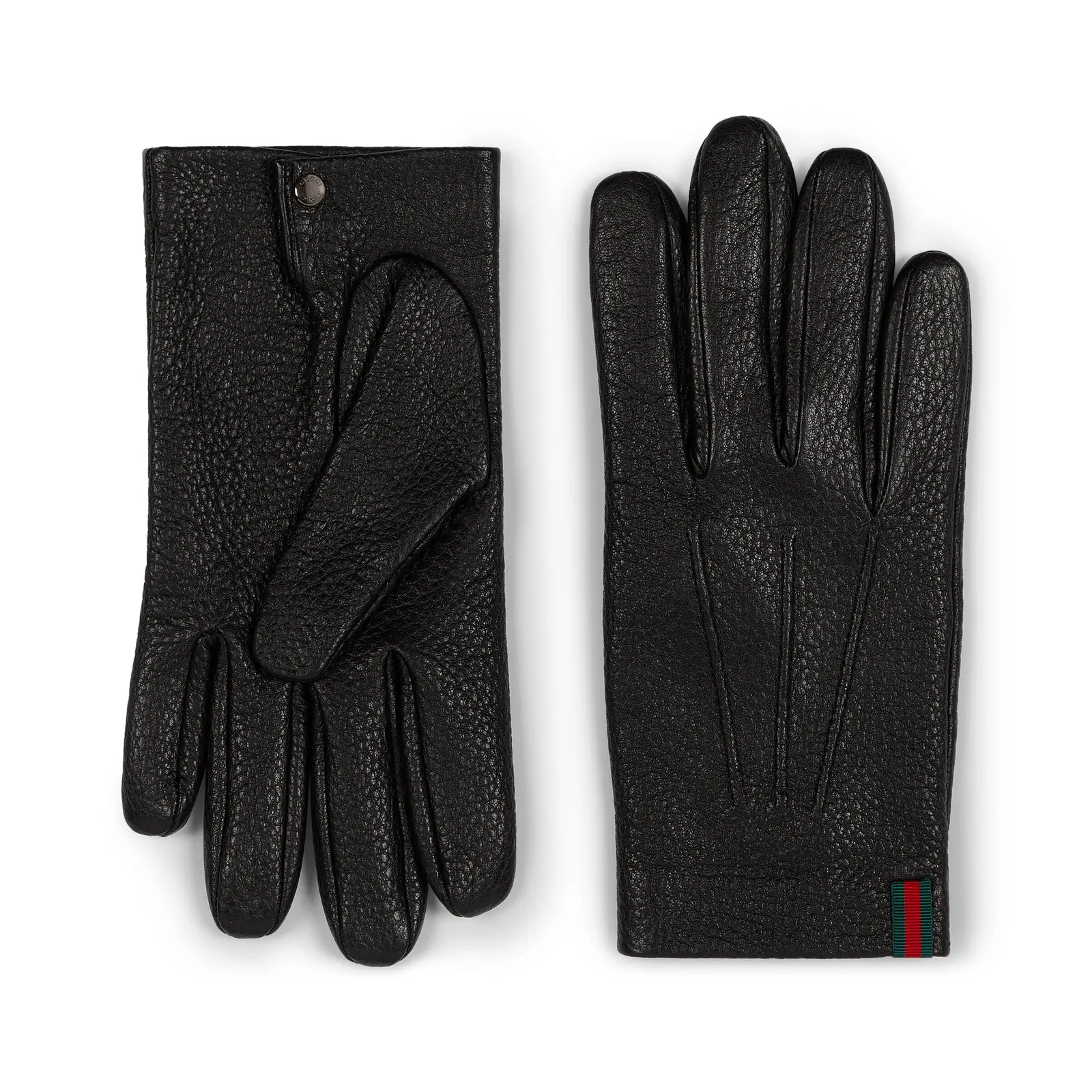 Gucci Grainy Leather Gloves With Web