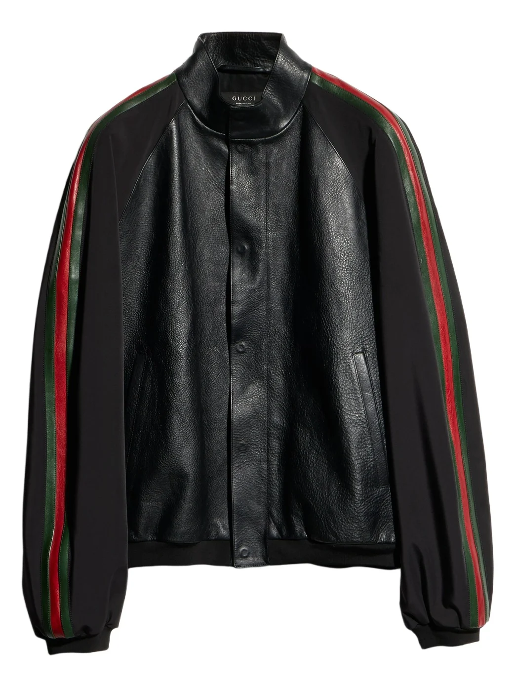 Grainy Leather Bomber Jacket With Web Grainy Leather Bomber Jacket With Web