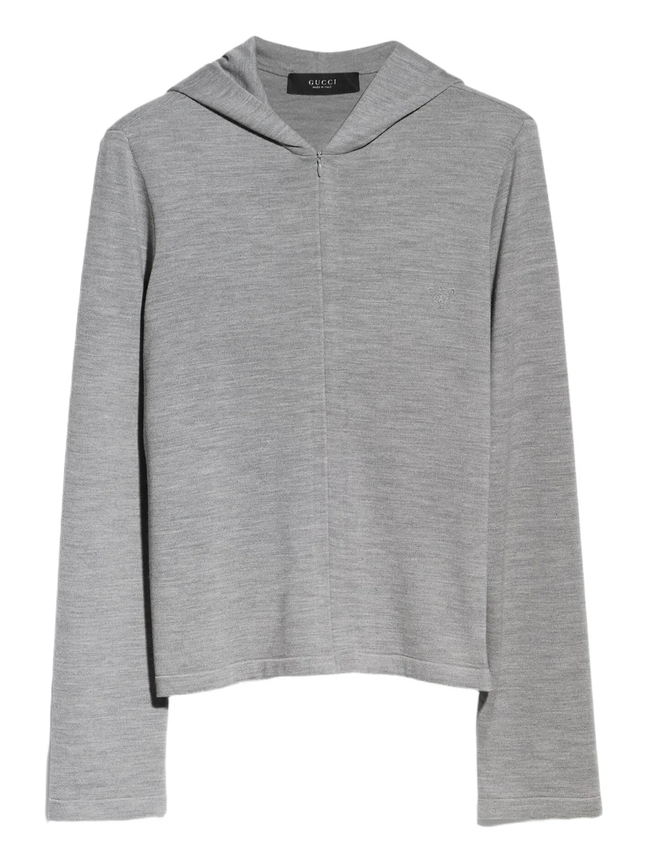 Gucci Wool Silk Blend Hooded Cardigan