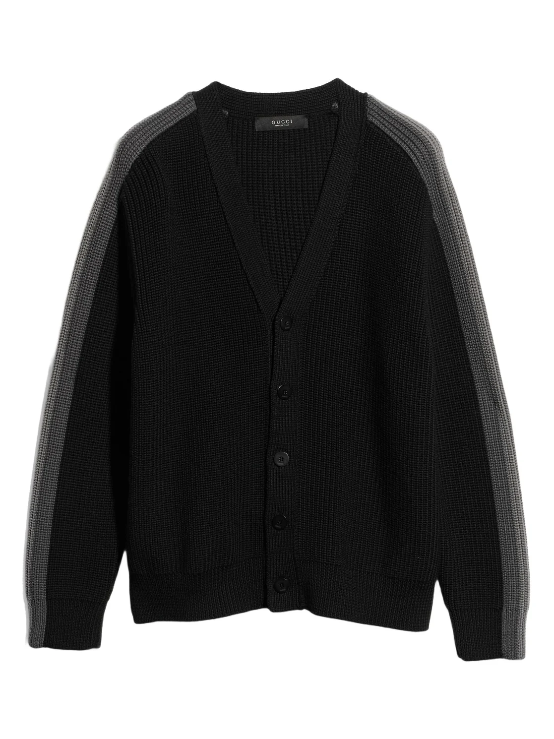 Rib Wool Cardigan With Muted Web