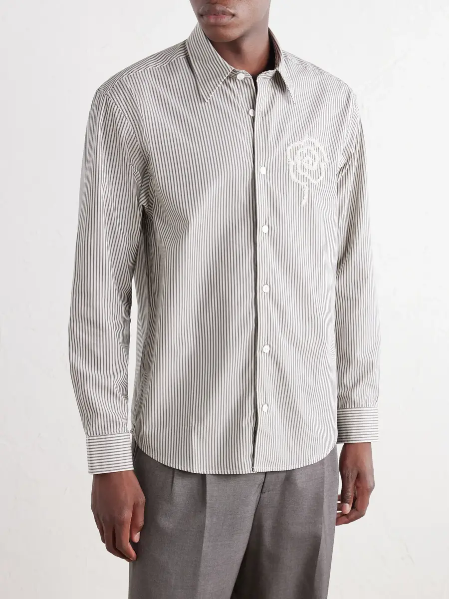 NN07 Quinsy App 5322 Embroidered Striped Supima Cotton-Poplin Shirt - Men | Thumbnail 3