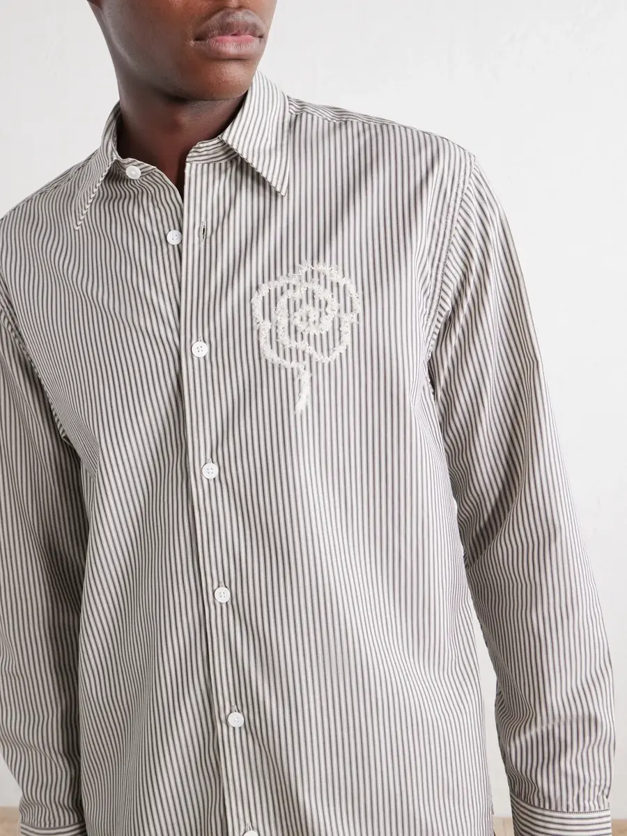 NN07 Quinsy App 5322 Embroidered Striped Supima Cotton-Poplin Shirt - Men | Thumbnail 5