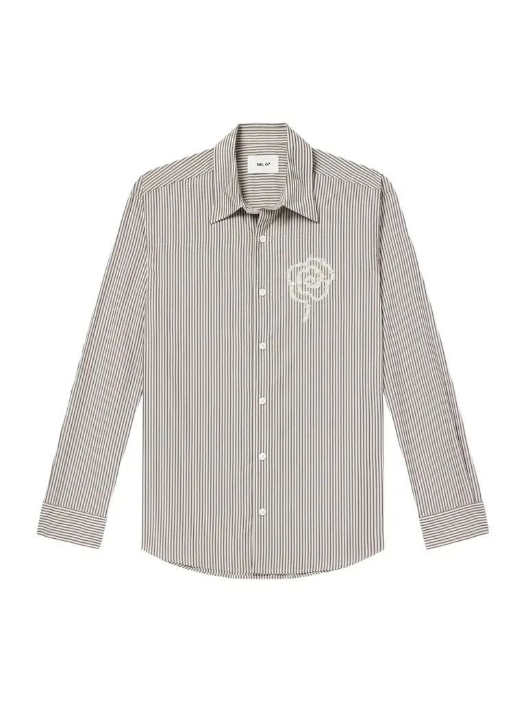 NN07 Quinsy App 5322 Embroidered Striped Supima Cotton-Poplin Shirt - Men
