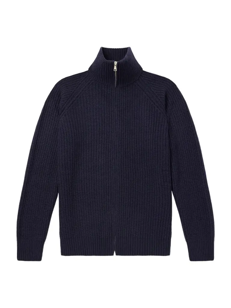 Ghiaia Cashmere Barracuda Ribbed-Knit Cashmere Zip-Up Sweater - Men