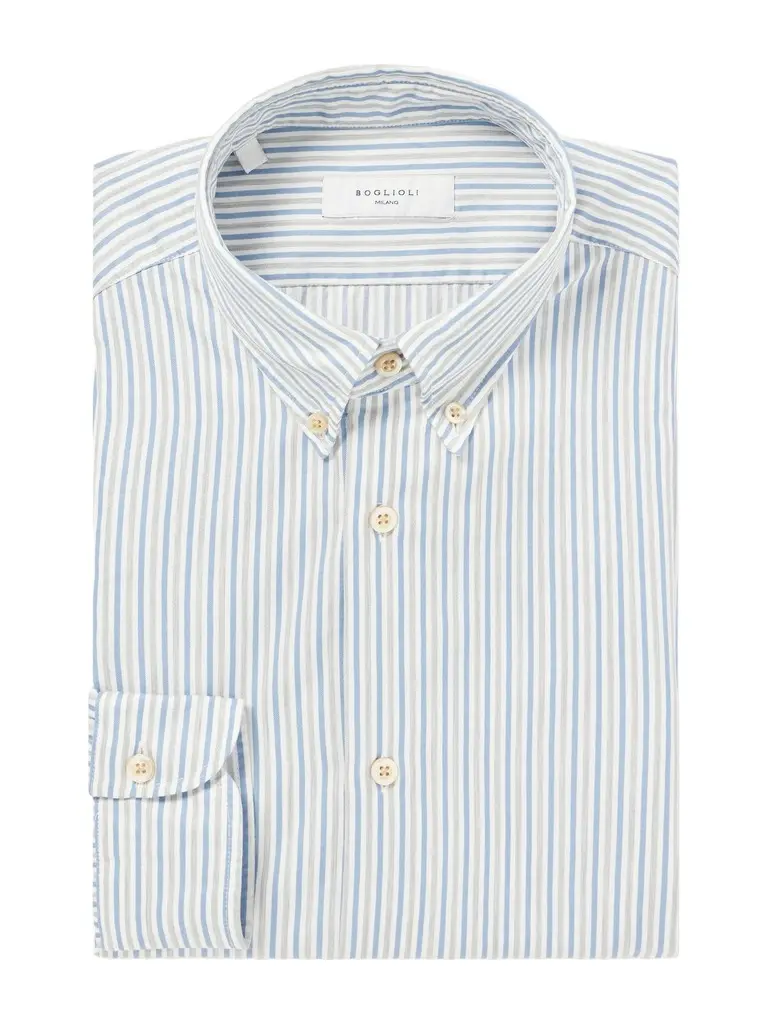 Button-Down Collar Striped Cotton Shirt - Men