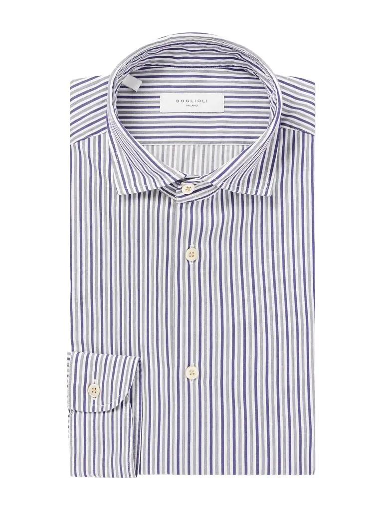 Boglioli French Collar Striped Cotton Oxford Shirt - Men