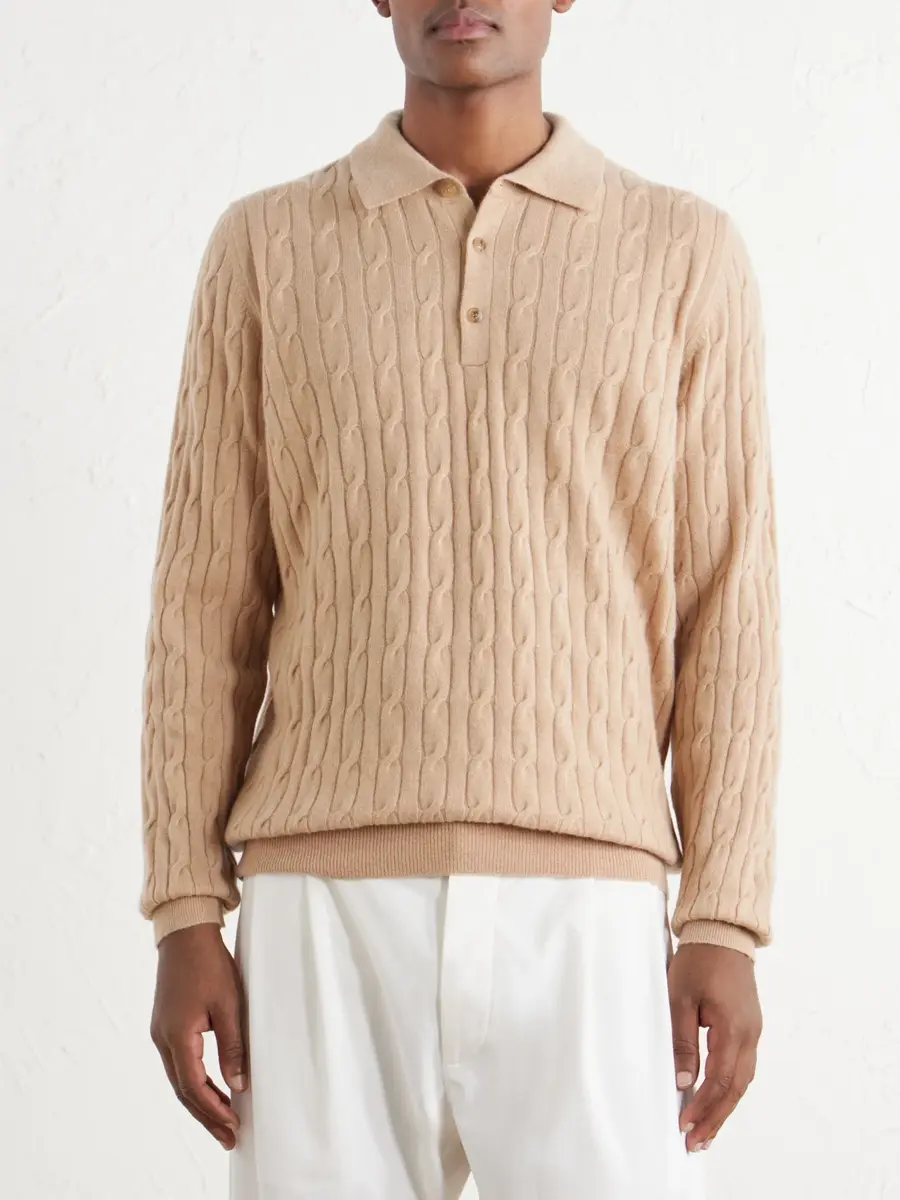 Ghiaia Cashmere Cable-Knit Cashmere Polo Sweater - Men | Thumbnail 3 Ghiaia Cashmere Cable-Knit Cashmere Polo Sweater - Men | Thumbnail 3