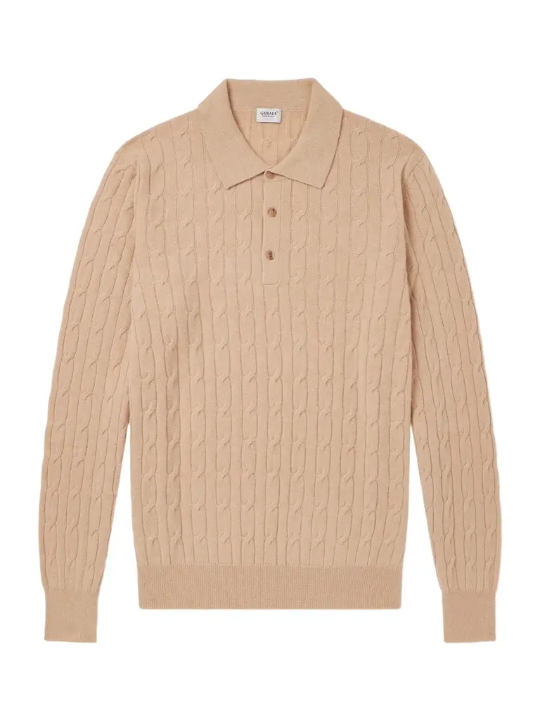 Ghiaia Cashmere Cable-Knit Cashmere Polo Sweater - Men