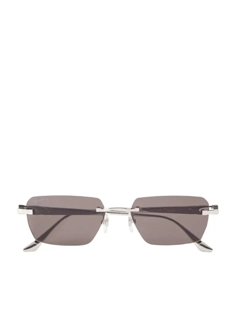 Cartier Eyewear Motif de Cartier Square-Frame Silver-Tone Titanium Sunglasses - Men