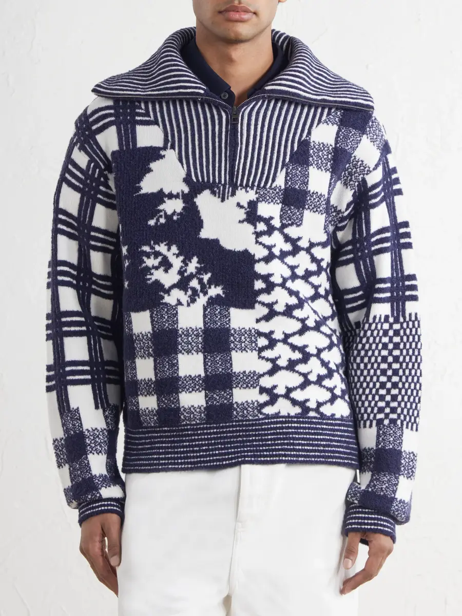 Loewe Checked Wool-Blend Half-Zip Sweater - Men | Thumbnail 3