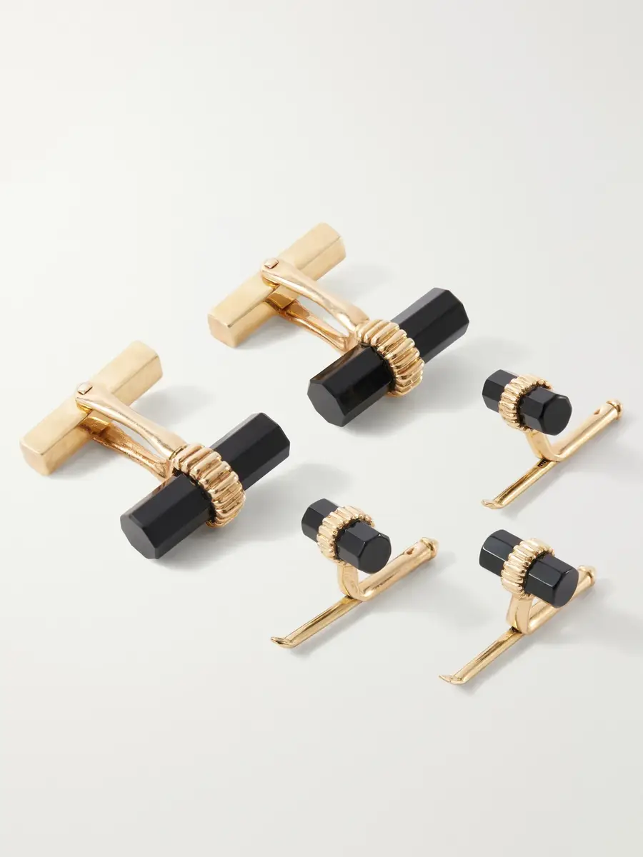 FOUNDWELL Tiffany's Vintage 1980s 14-Karat Gold Onyx Cufflinks and Dress Studs Set - Men | Thumbnail 4 FOUNDWELL Tiffany's Vintage 1980s 14-Karat Gold Onyx Cufflinks and Dress Studs Set - Men | Thumbnail 4