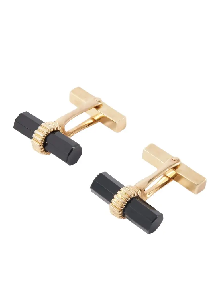 FOUNDWELL Tiffany's Vintage 1980s 14-Karat Gold Onyx Cufflinks and Dress Studs Set - Men