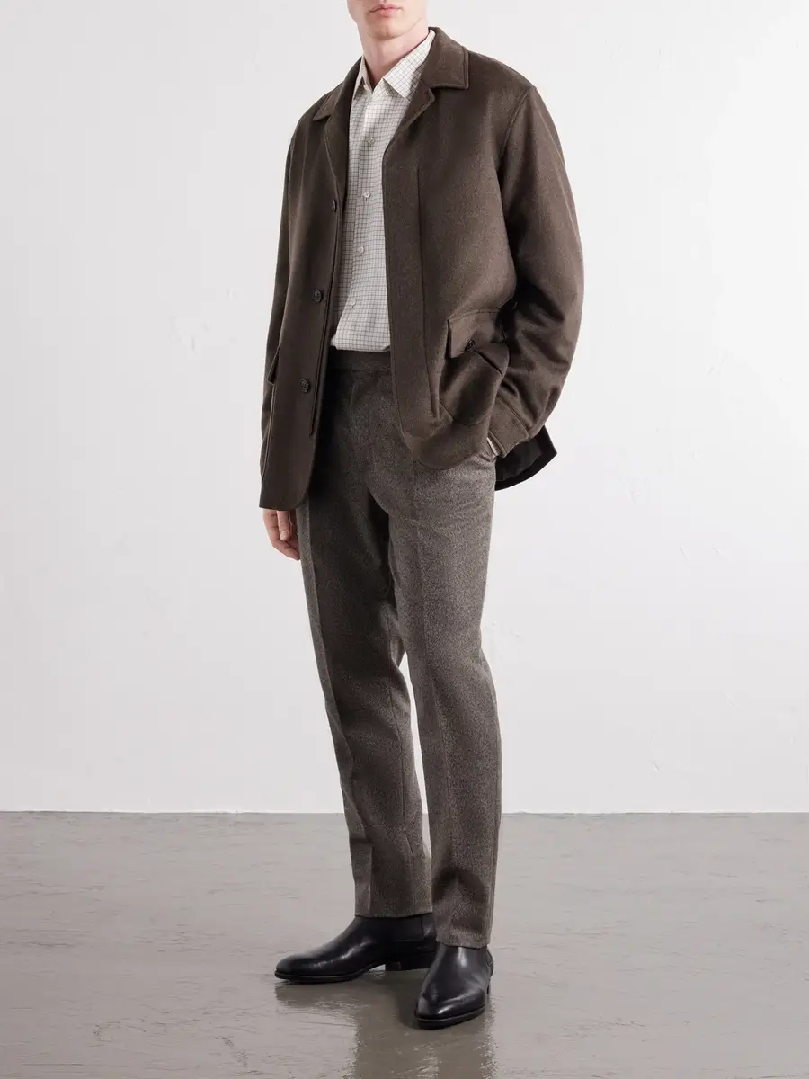 Zegna Tapered Herringbone Wool and Cashmere-Blend Trousers - Men | Thumbnail 2 Zegna Tapered Herringbone Wool and Cashmere-Blend Trousers - Men | Thumbnail 2