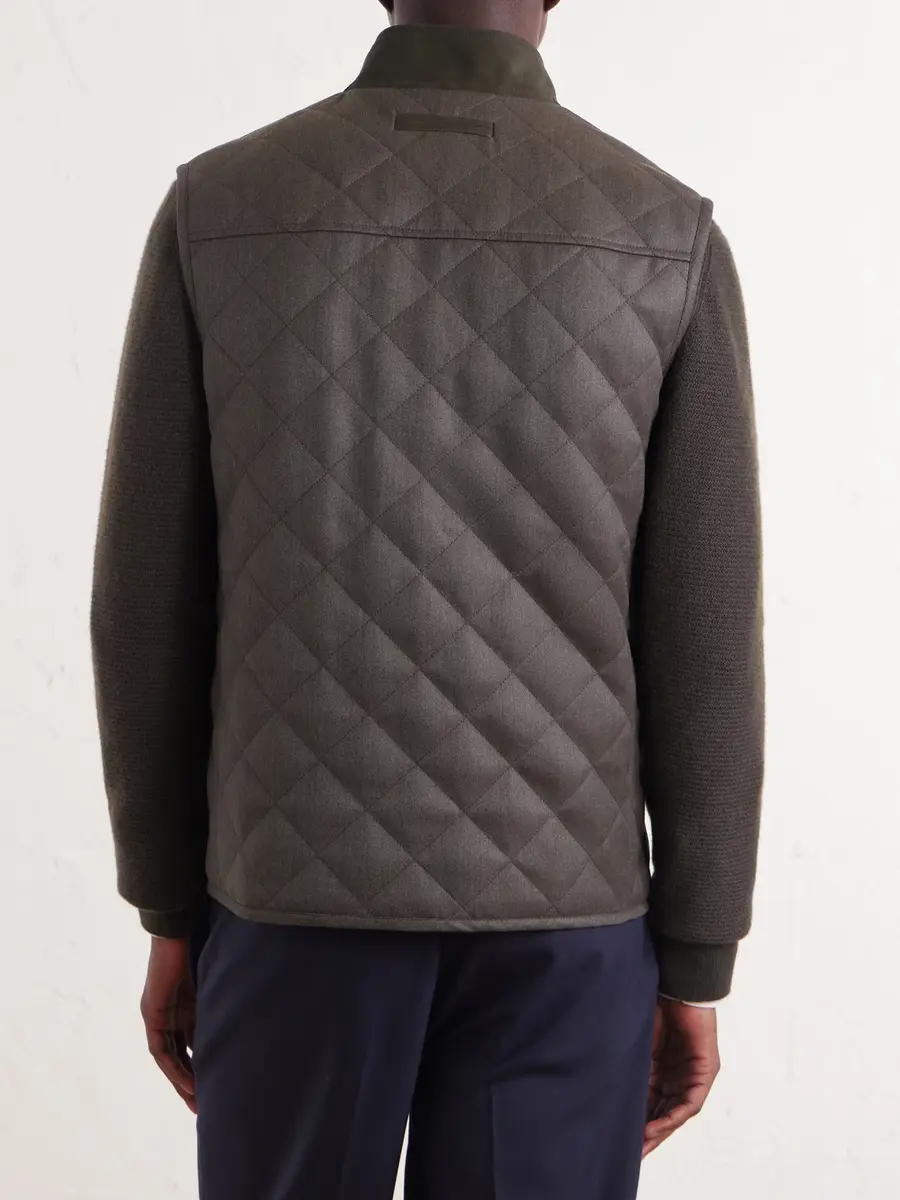 Zegna Suede-Trimmed Quilted Wool Vest - Men | Thumbnail 4 Zegna Suede-Trimmed Quilted Wool Vest - Men | Thumbnail 4