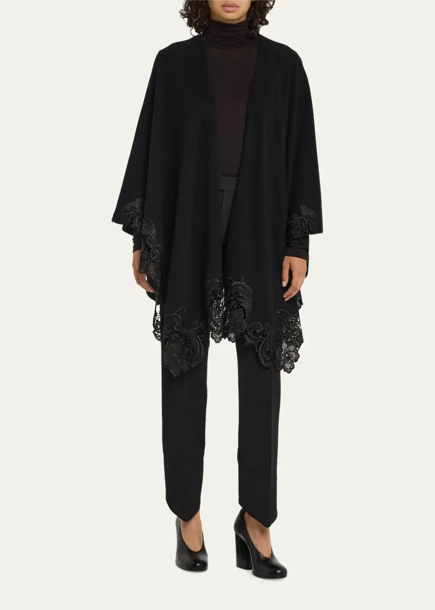 Sofia Cashmere Cashmere Cape With Lace Trim | Thumbnail 2