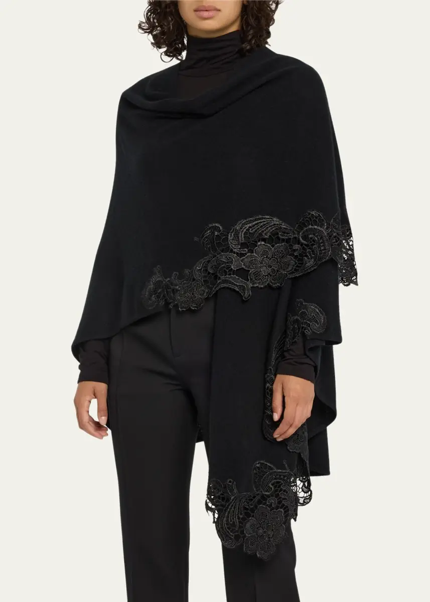 Sofia Cashmere Cashmere Cape With Lace Trim | Thumbnail 4