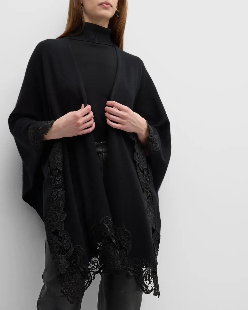 Sofia Cashmere Cashmere Cape With Lace Trim | Thumbnail 7 Sofia Cashmere Cashmere Cape With Lace Trim | Thumbnail 7