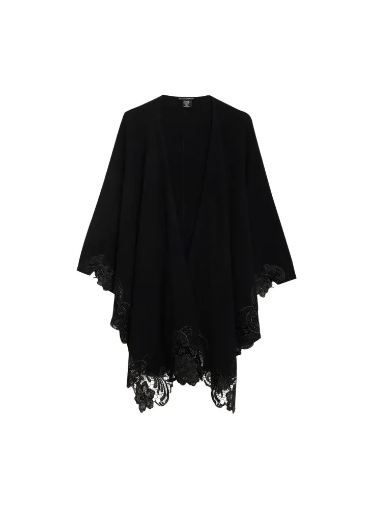Sofia Cashmere Cashmere Cape With Lace Trim