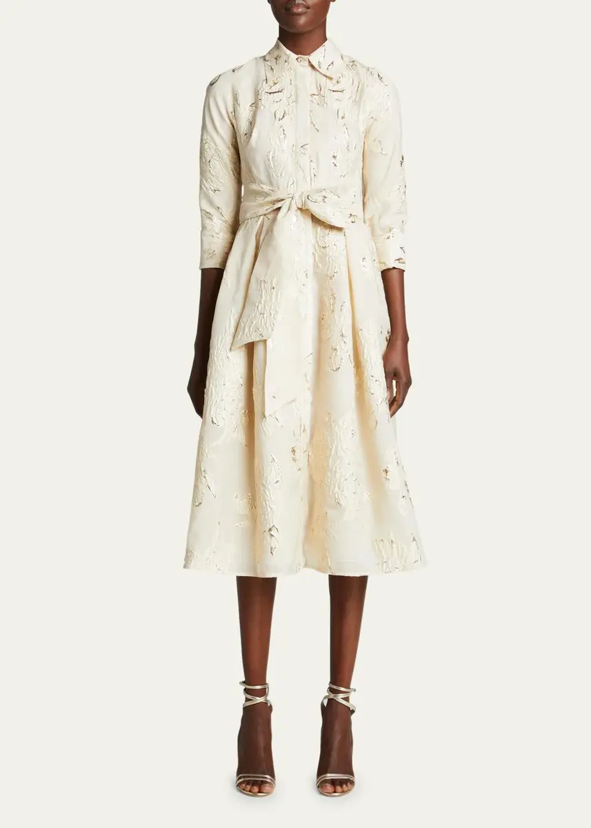 Rickie Freeman for Teri Jon Metallic Jacquard Belted Shirtdress | Thumbnail 2 Rickie Freeman for Teri Jon Metallic Jacquard Belted Shirtdress | Thumbnail 2