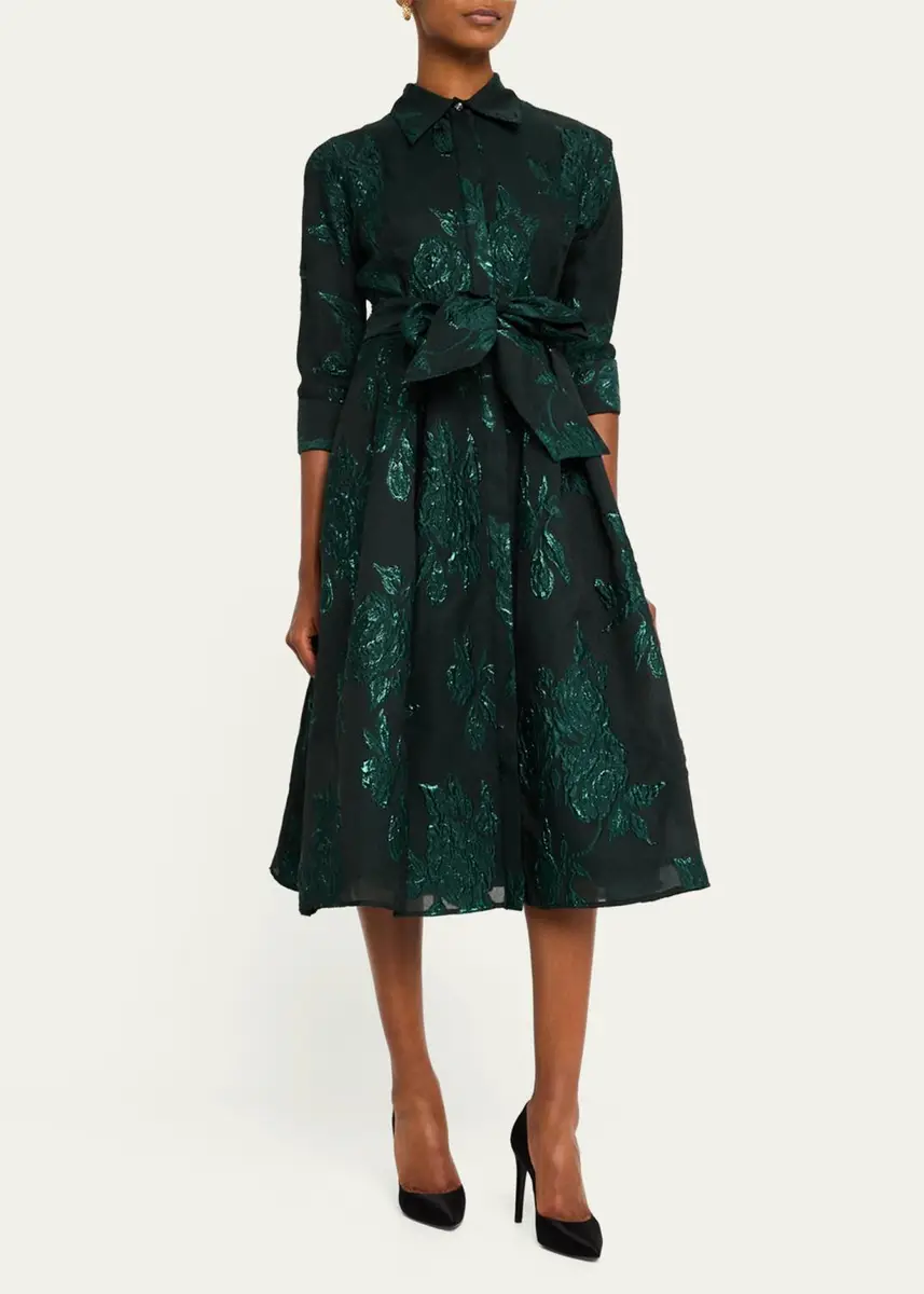 Rickie Freeman for Teri Jon Metallic Jacquard Belted Shirtdress | Thumbnail 6 Rickie Freeman for Teri Jon Metallic Jacquard Belted Shirtdress | Thumbnail 6