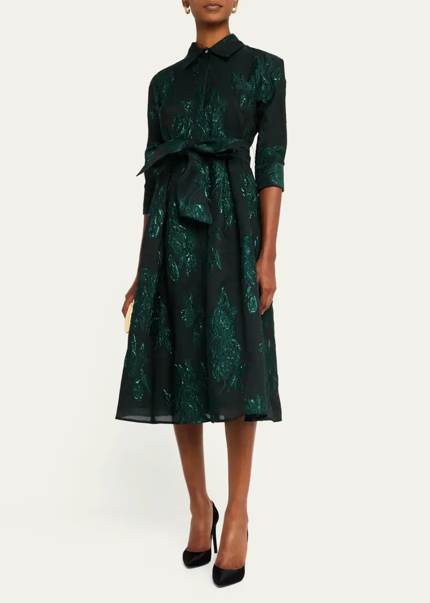 Rickie Freeman for Teri Jon Metallic Jacquard Belted Shirtdress | Thumbnail 7 Rickie Freeman for Teri Jon Metallic Jacquard Belted Shirtdress | Thumbnail 7