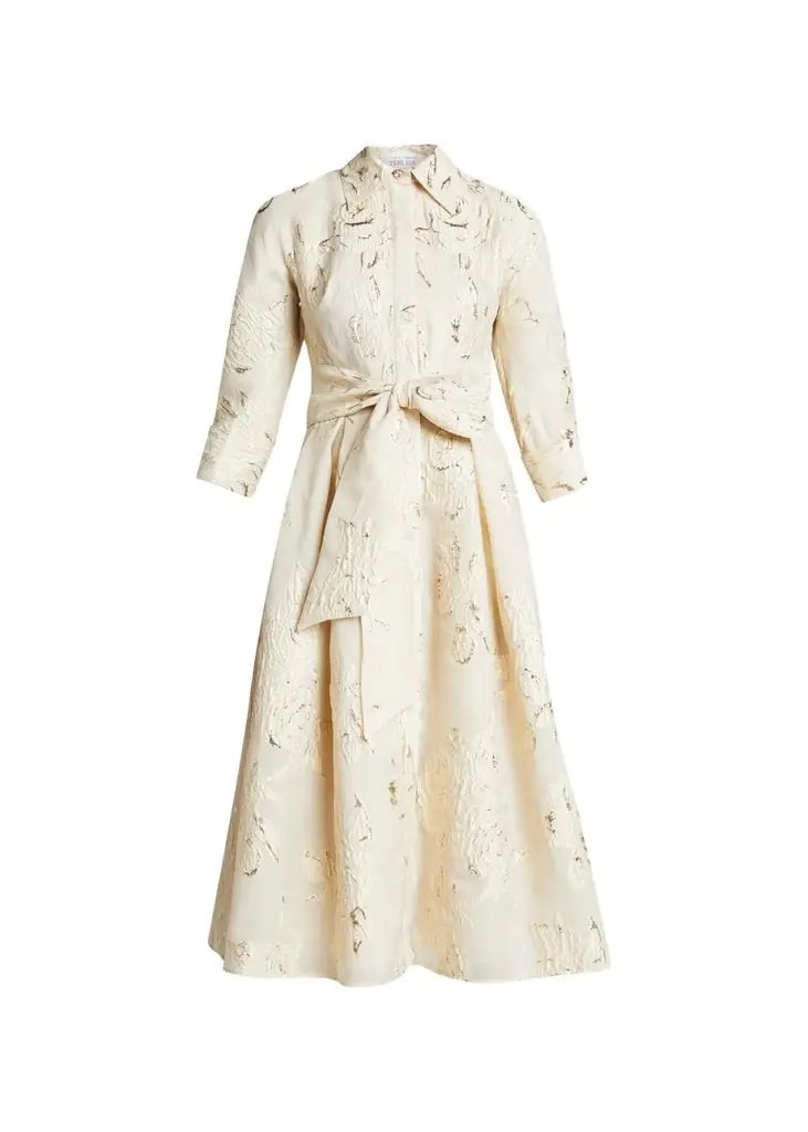 Metallic Jacquard Belted Shirtdress Metallic Jacquard Belted Shirtdress