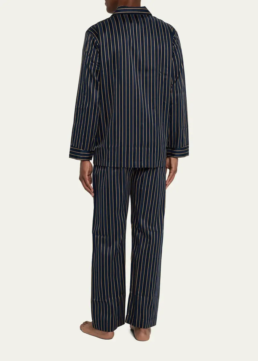 Derek Rose Men's Royal Satin Stripe Long Pajama Set | Thumbnail 3 Derek Rose Men's Royal Satin Stripe Long Pajama Set | Thumbnail 3