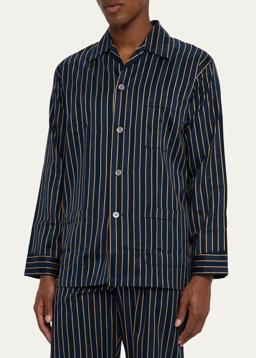 Derek Rose Men's Royal Satin Stripe Long Pajama Set | Thumbnail 4 Derek Rose Men's Royal Satin Stripe Long Pajama Set | Thumbnail 4