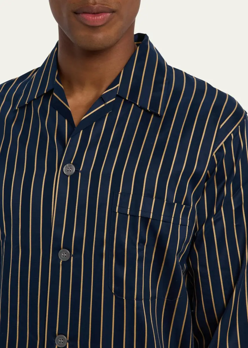 Derek Rose Men's Royal Satin Stripe Long Pajama Set | Thumbnail 5 Derek Rose Men's Royal Satin Stripe Long Pajama Set | Thumbnail 5