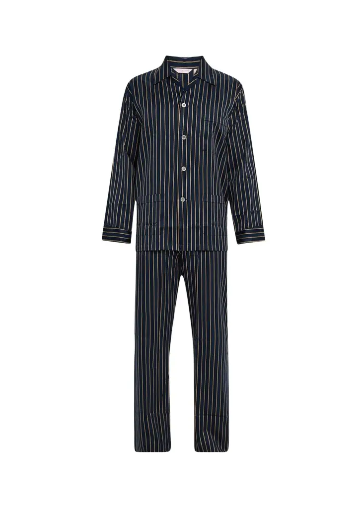 Derek Rose Men's Royal Satin Stripe Long Pajama Set