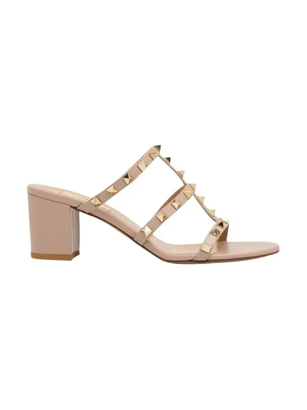 60mm Rockstud Leather Caged Mule Sandals