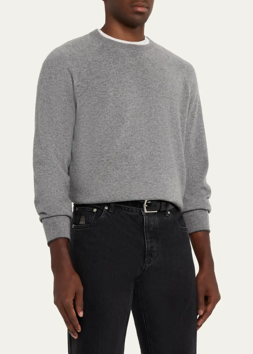 Brunello Cucinelli Men's Cashmere Raglan Crewneck Sweater | Thumbnail 4 Brunello Cucinelli Men's Cashmere Raglan Crewneck Sweater | Thumbnail 4