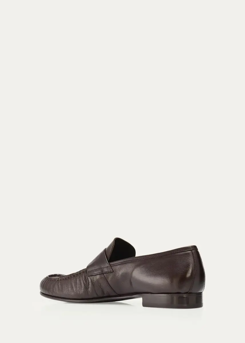 Bergdorf Goodman Men's Buffalo Leather Moc-Toe Loafers | Thumbnail 2