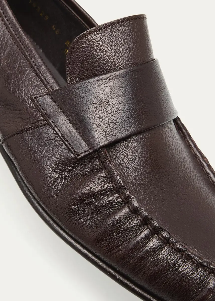 Bergdorf Goodman Men's Buffalo Leather Moc-Toe Loafers | Thumbnail 3