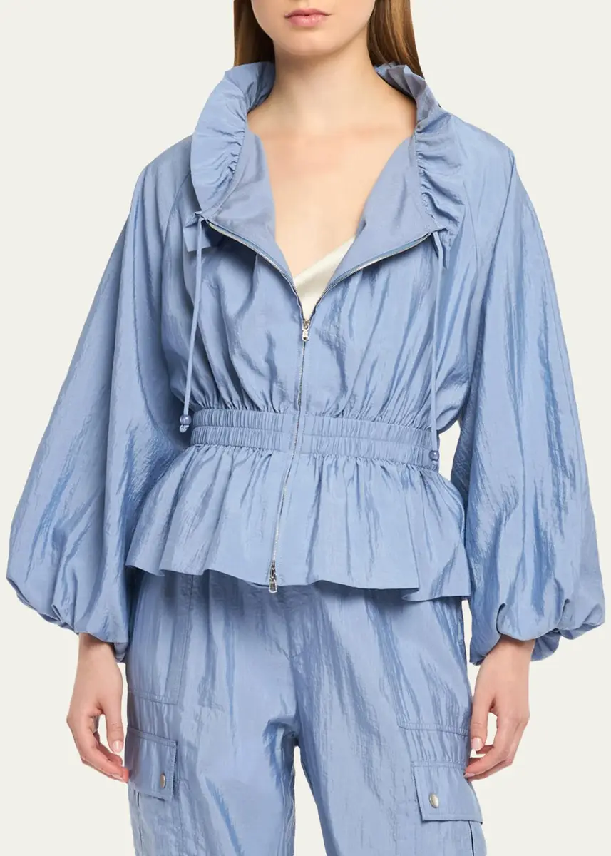 Cinq à Sept Deana Ruffled-Collar Nylon Peplum Jacket | Thumbnail 3