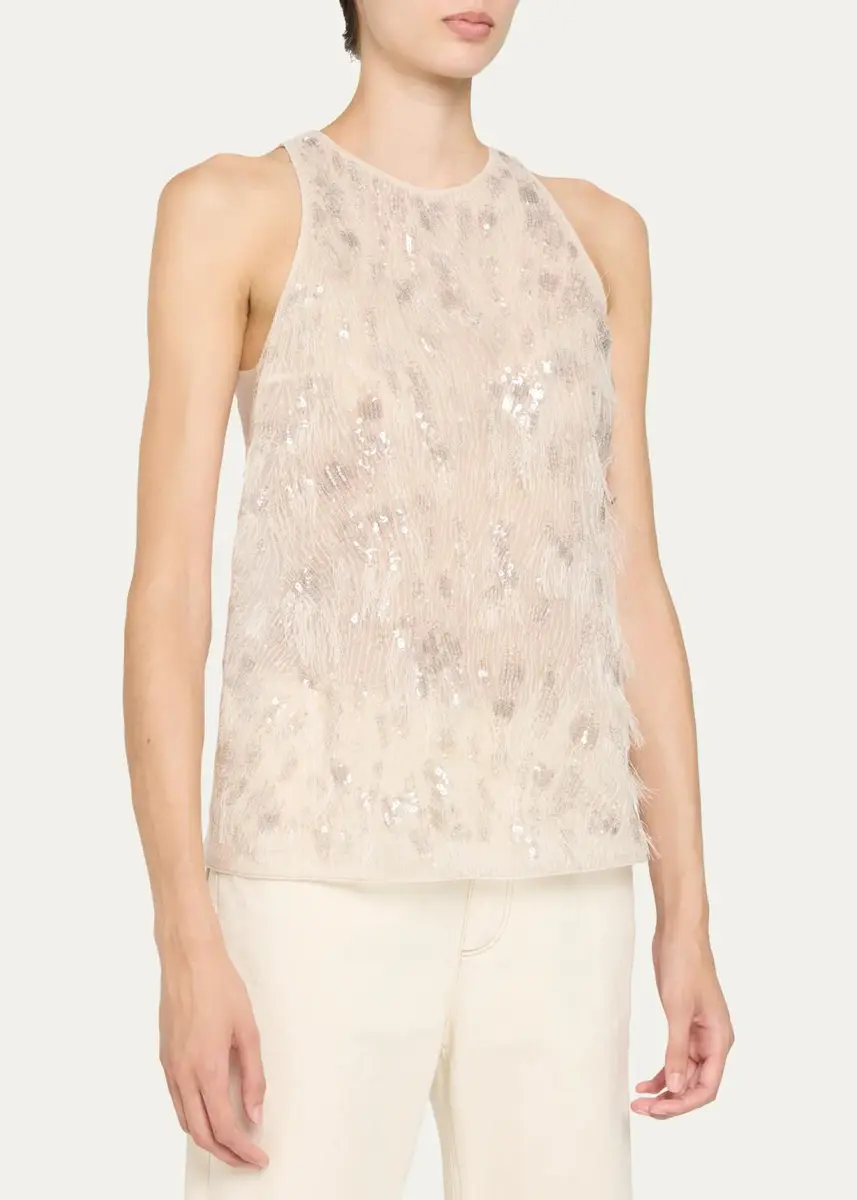 Brunello Cucinelli Animalier Embroidered Silk Tank Top | Thumbnail 4 Brunello Cucinelli Animalier Embroidered Silk Tank Top | Thumbnail 4