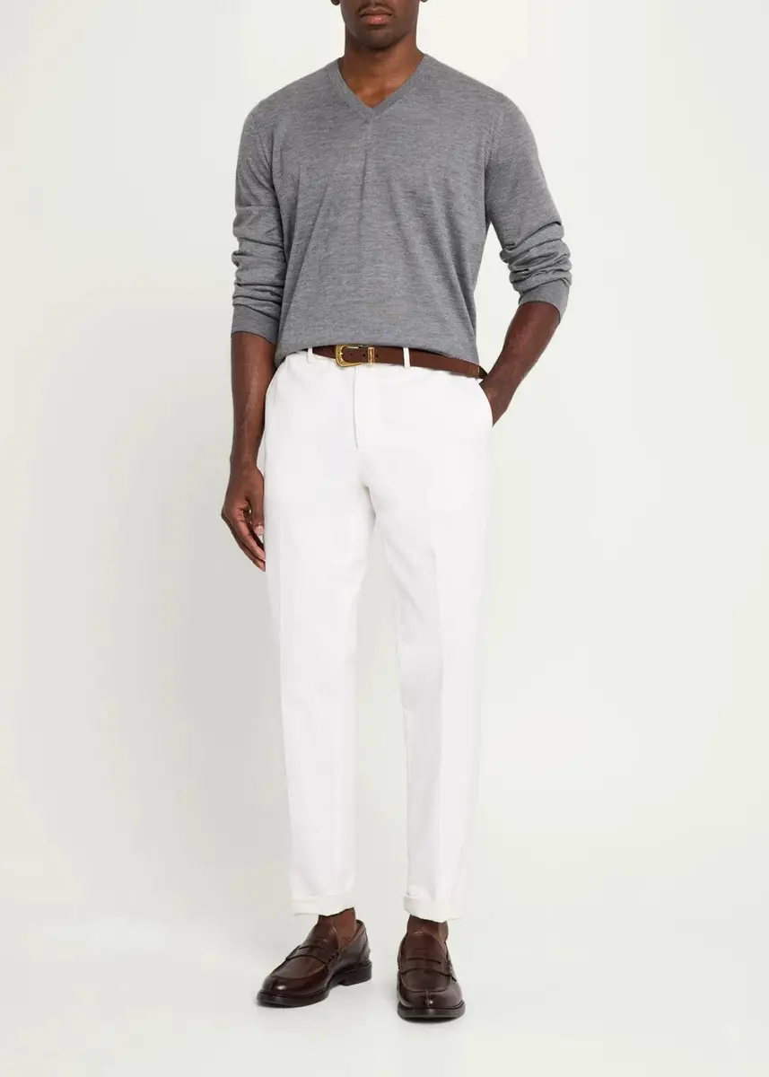 Brunello Cucinelli Men's Fine-Gauge Cashmere & Silk V-Neck Sweater | Thumbnail 2 Brunello Cucinelli Men's Fine-Gauge Cashmere & Silk V-Neck Sweater | Thumbnail 2