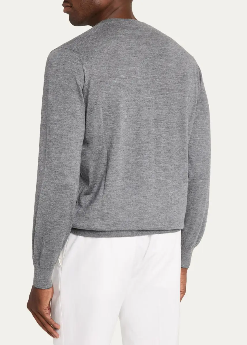 Brunello Cucinelli Men's Fine-Gauge Cashmere & Silk V-Neck Sweater | Thumbnail 3 Brunello Cucinelli Men's Fine-Gauge Cashmere & Silk V-Neck Sweater | Thumbnail 3