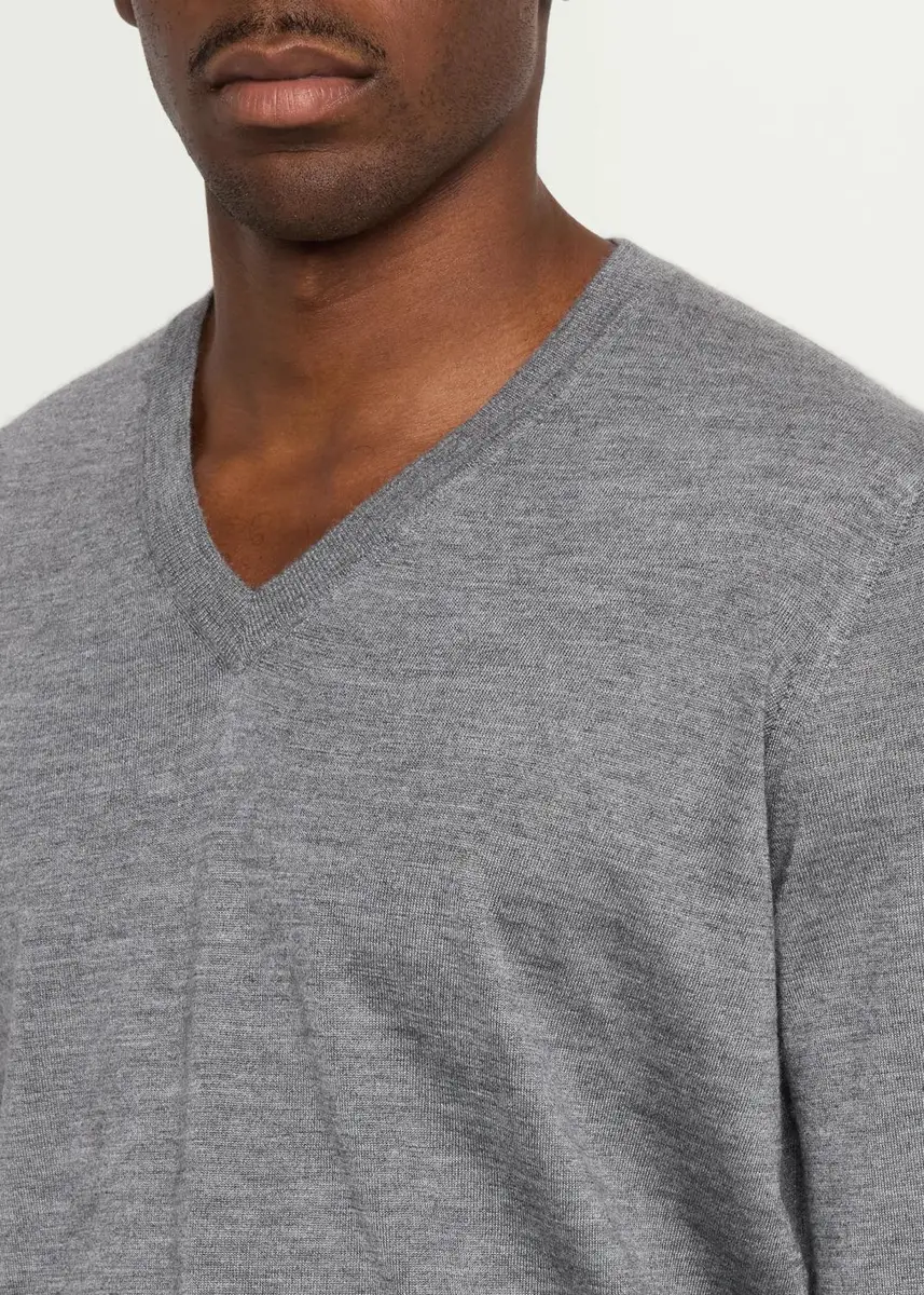 Brunello Cucinelli Men's Fine-Gauge Cashmere & Silk V-Neck Sweater | Thumbnail 5 Brunello Cucinelli Men's Fine-Gauge Cashmere & Silk V-Neck Sweater | Thumbnail 5