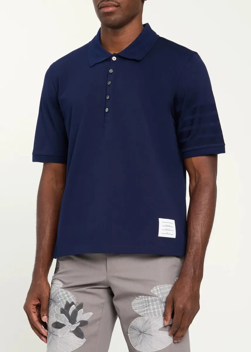 Thom Browne Men's Cotton 4-Bar Sleeve Name Applique Polo Shirt | Thumbnail 4 Thom Browne Men's Cotton 4-Bar Sleeve Name Applique Polo Shirt | Thumbnail 4