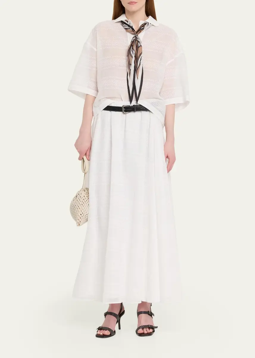 Brunello Cucinelli Long Eyelet Cotton Skirt | Thumbnail 2 Brunello Cucinelli Long Eyelet Cotton Skirt | Thumbnail 2
