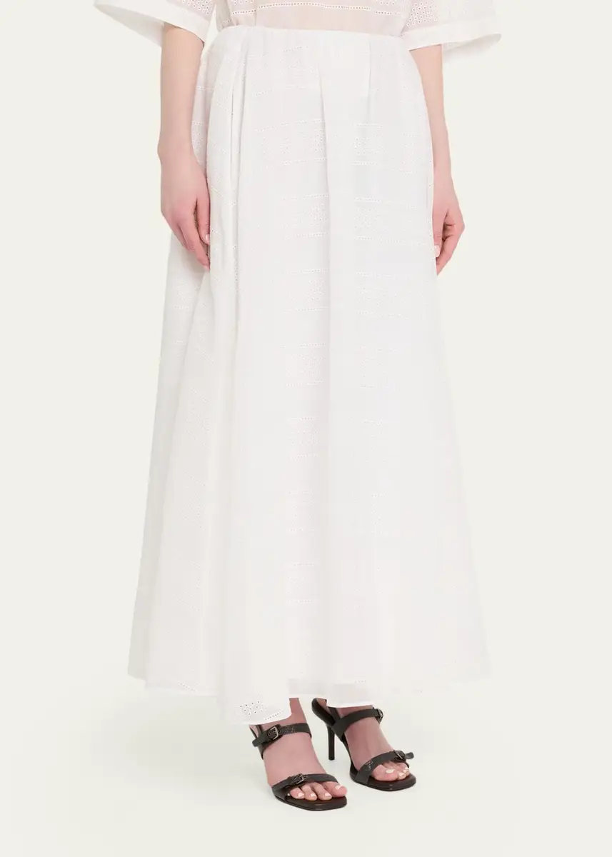 Brunello Cucinelli Long Eyelet Cotton Skirt | Thumbnail 4 Brunello Cucinelli Long Eyelet Cotton Skirt | Thumbnail 4