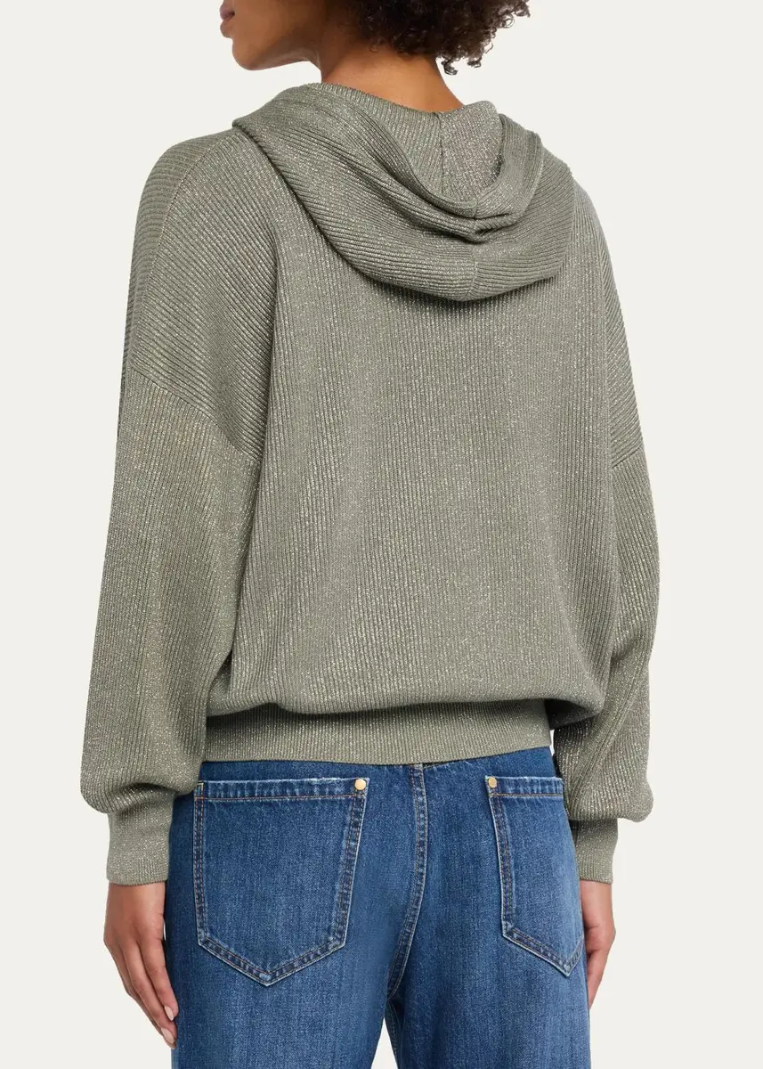 Brunello Cucinelli Sparkle Rib Knit Hooded Sweater | Thumbnail 3 Brunello Cucinelli Sparkle Rib Knit Hooded Sweater | Thumbnail 3