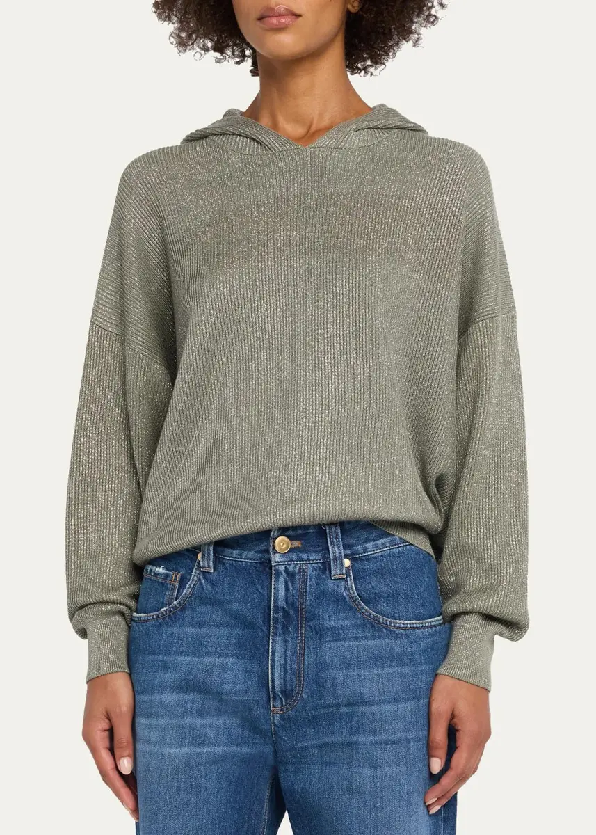 Brunello Cucinelli Sparkle Rib Knit Hooded Sweater | Thumbnail 4 Brunello Cucinelli Sparkle Rib Knit Hooded Sweater | Thumbnail 4