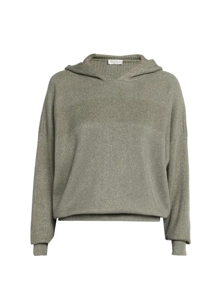 Brunello Cucinelli Sparkle Rib Knit Hooded Sweater