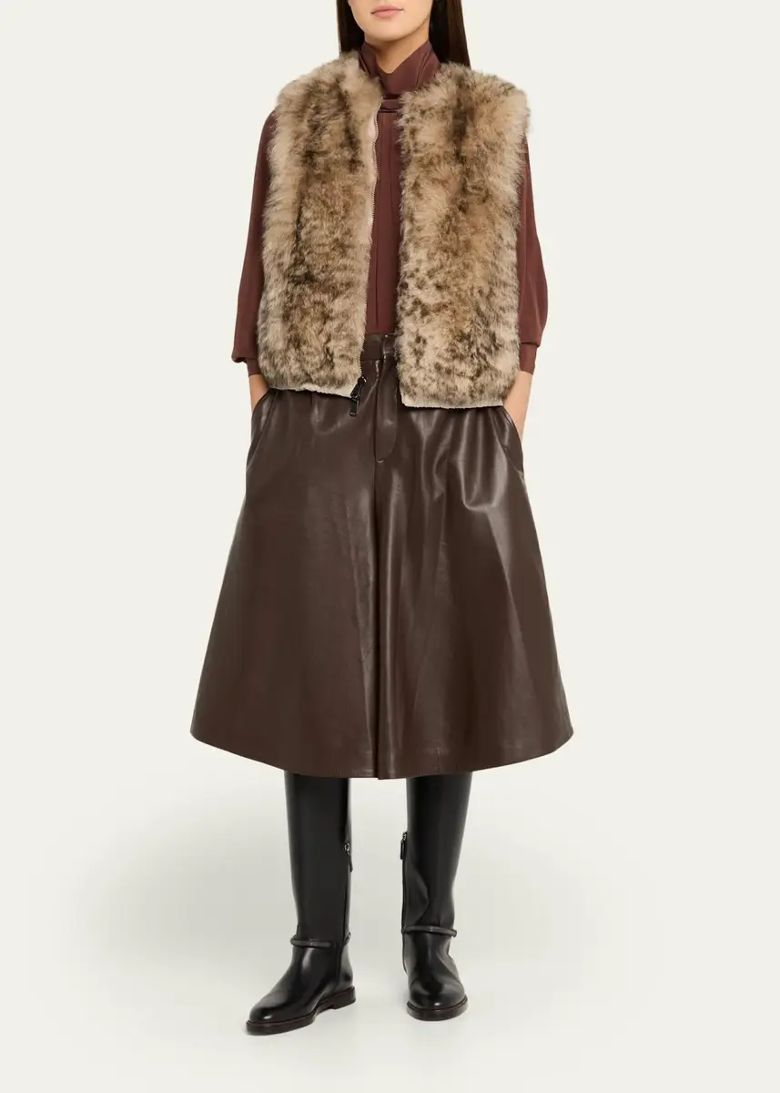 Brunello Cucinelli Pleated Leather Wide-Leg Culotte Pants | Thumbnail 2 Brunello Cucinelli Pleated Leather Wide-Leg Culotte Pants | Thumbnail 2
